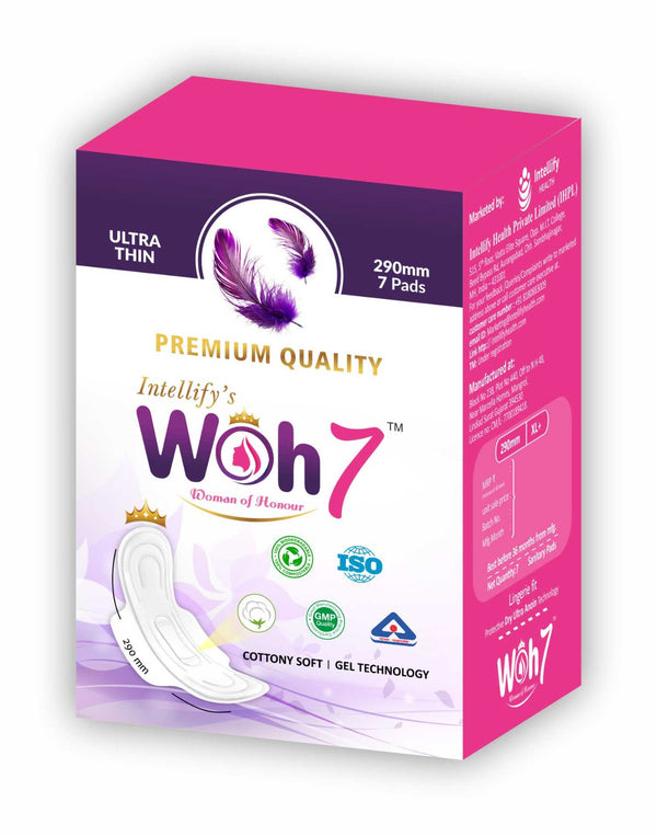 WOH 7 Complete Comfort Sanitary Pads for Sensitive Skin | Pack of 7 Pads of 290 MM | Zero Irritation | Comfortable All-Day Protection | Ultra-Thin | Super Absorbent | No rashes | 100% Toxic-Free, Dermatologically Tested