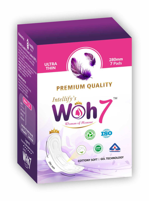 WOH 7 Complete Comfort Sanitary Pads for Sensitive Skin | Pack of 7 Pads of 280 MM | Zero Irritation | Comfortable All-Day Protection | Ultra-Thin | Super Absorbent | No rashes | 100% Toxic-Free, Dermatologically Tested